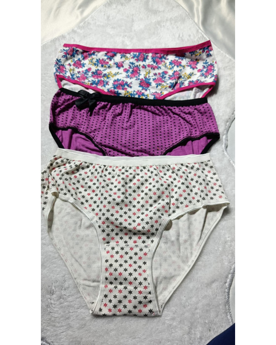 Tutku 3'lü Kadın Desenli Slip – Tek Beden Pamuklu Külot Seti